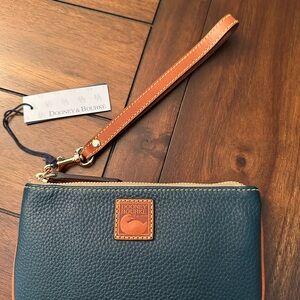 Dooney & Bourke Teal Wristlet with Tan Accents